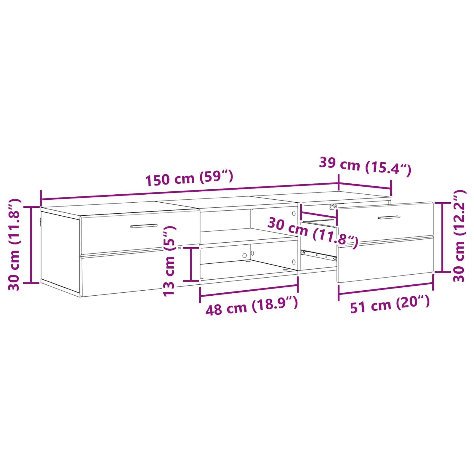 Houten Kast met lade Oudhout 150 x 39 x 30 cm Bewerkt hout
