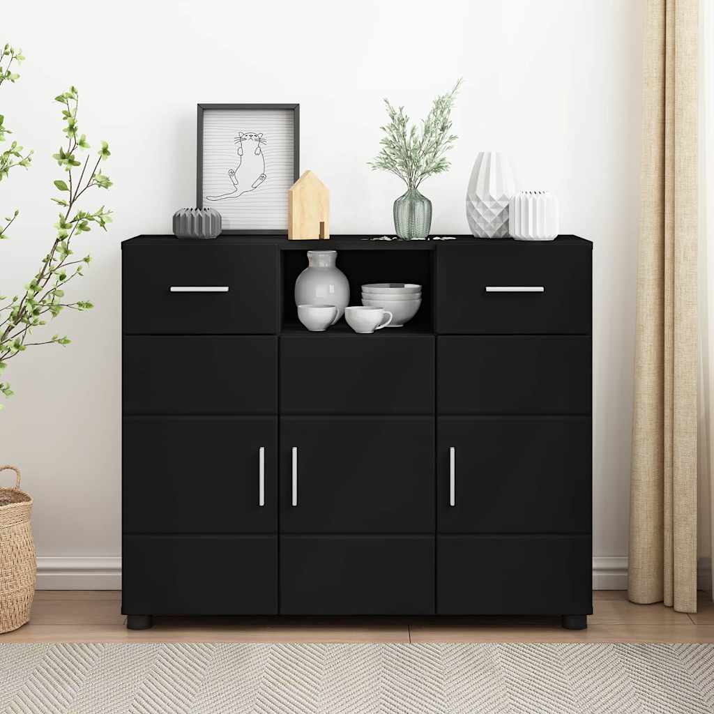 Houten Kast met lade Zwart 88,5 x 30,5 x 73 cm Bewerkt hout