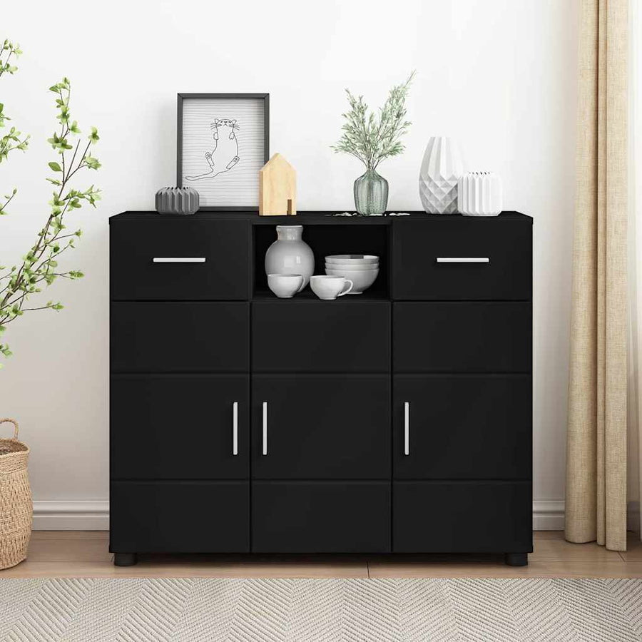 Houten Kast met lade Zwart 88,5 x 30,5 x 73 cm Bewerkt hout