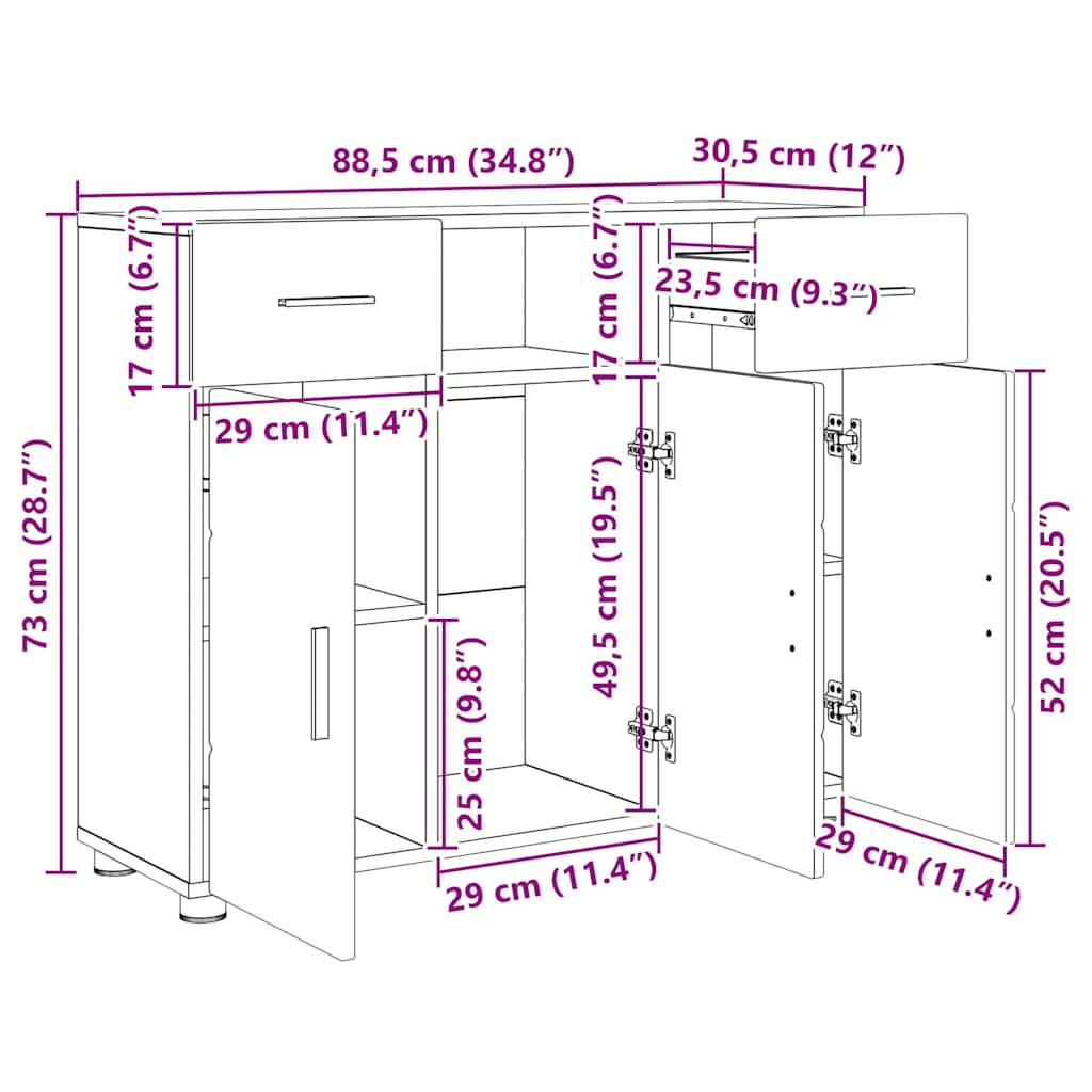 Houten Kast Grijs Sonoma 88,5 x 30,5 x 73 cm Bewerkt hout