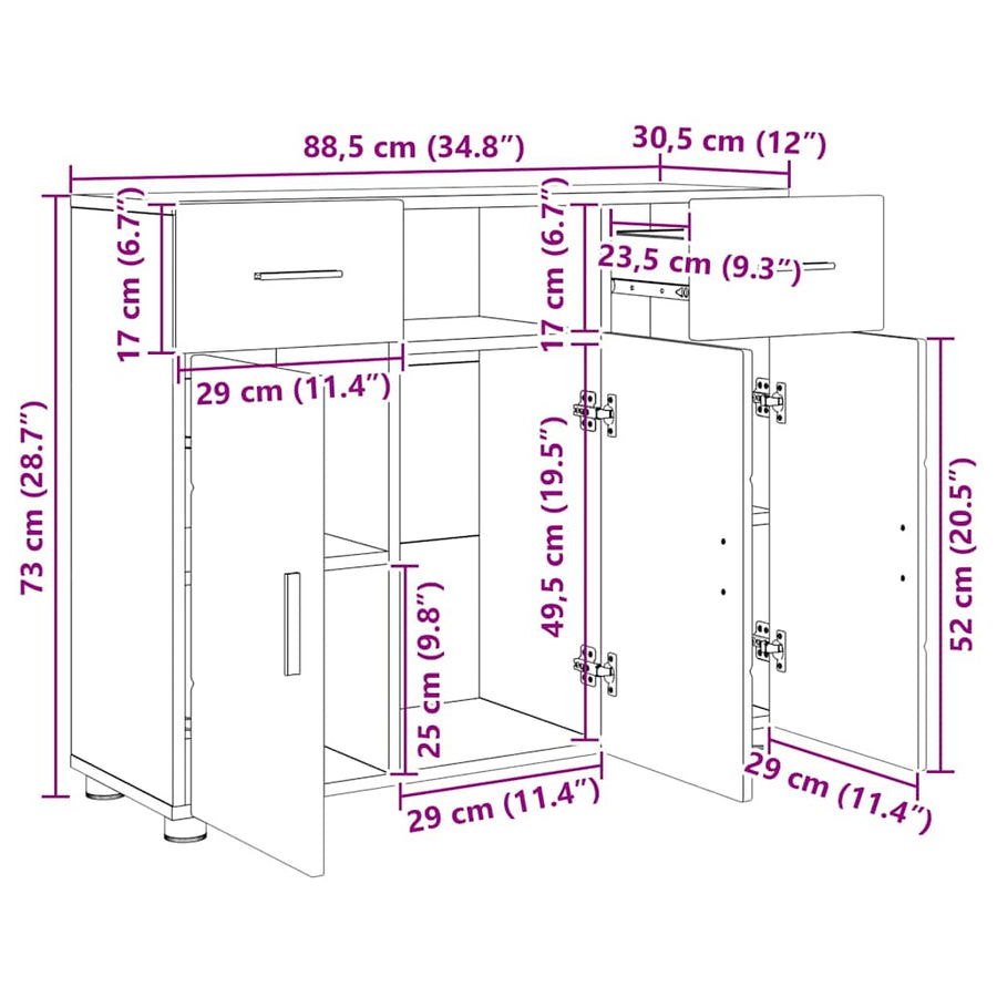 Houten Kast Grijs Sonoma 88,5 x 30,5 x 73 cm Bewerkt hout