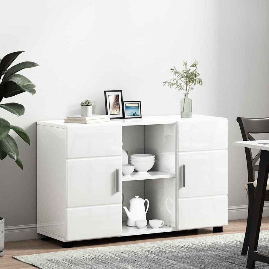 Dressoir Hoogglans wit 88,5 x 30,5 x 55,5 cm Bewerkt hout