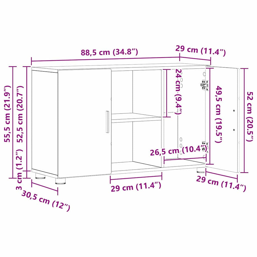 Dressoir Gerookt eiken 88,5 x 30,5 x 55,5 cm Bewerkt hout