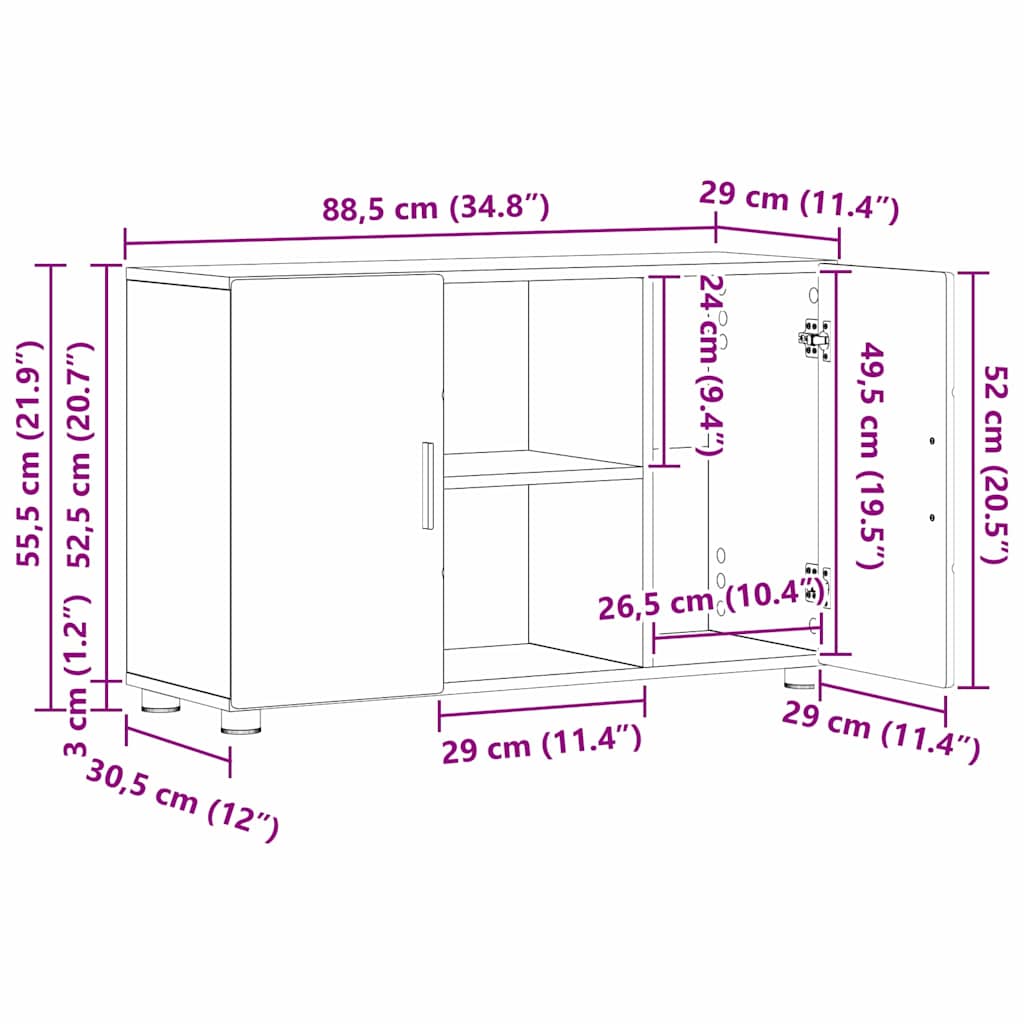 Dressoir Grijs Sonoma 88,5 x 30,5 x 55,5 cm Bewerkt hout