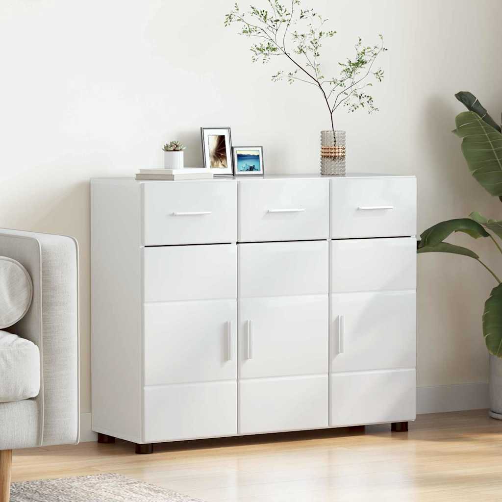 Dressoir Hoogglans wit 88,5 x 30,5 x 73 cm Bewerkt hout
