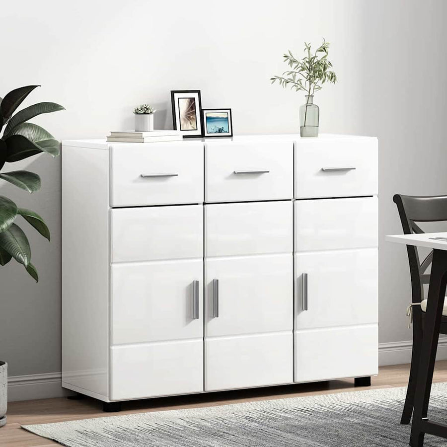 Dressoir Hoogglans wit 88,5 x 30,5 x 73 cm Bewerkt hout