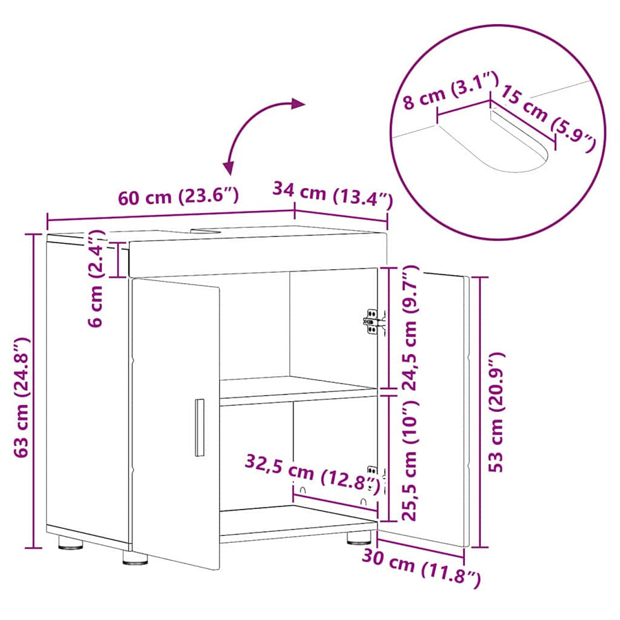 Badkamerkastenset TULUM Zwart 60 x 34 x 63 cm Bewerkt hout