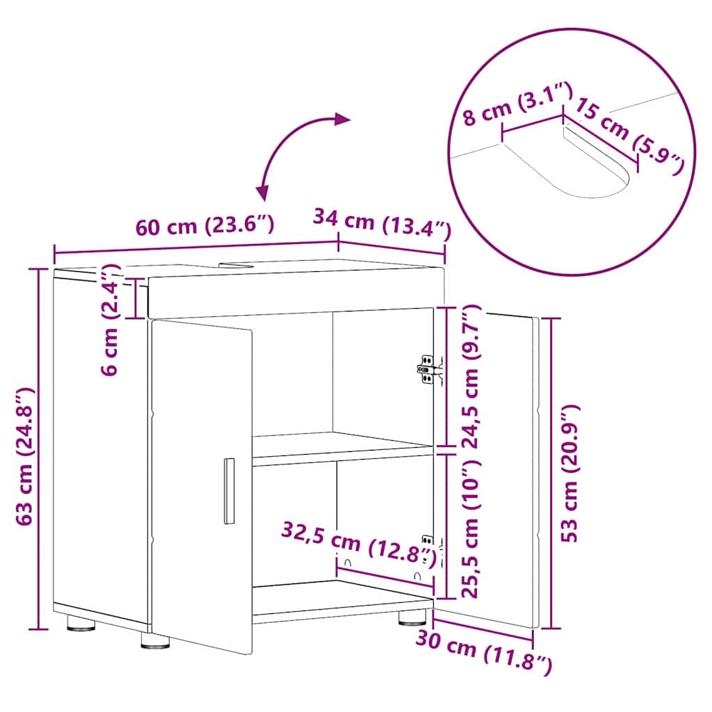 Badkamerkastenset TULUM Artisan Eiken 60 x 34 x 63 cm