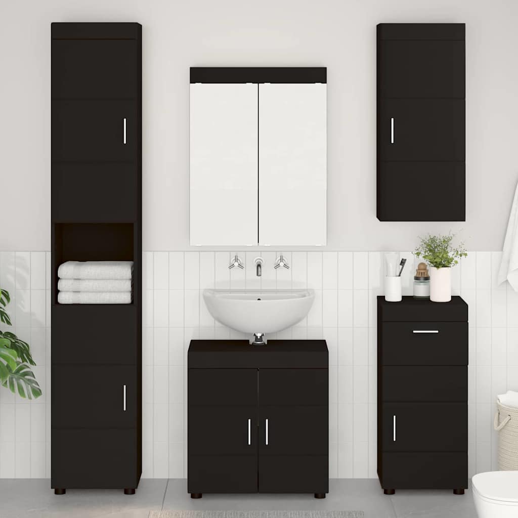 Badkamer wandkast TULUM Zwart 37 x 24,5 x 86 cm Bewerkt hout