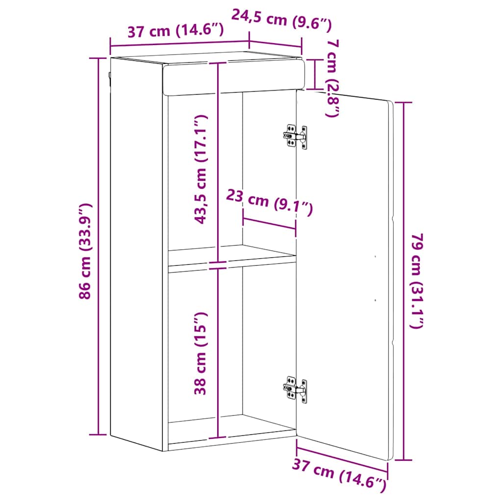 Badkamer wandkast TULUM Zwart 37 x 24,5 x 86 cm Bewerkt hout
