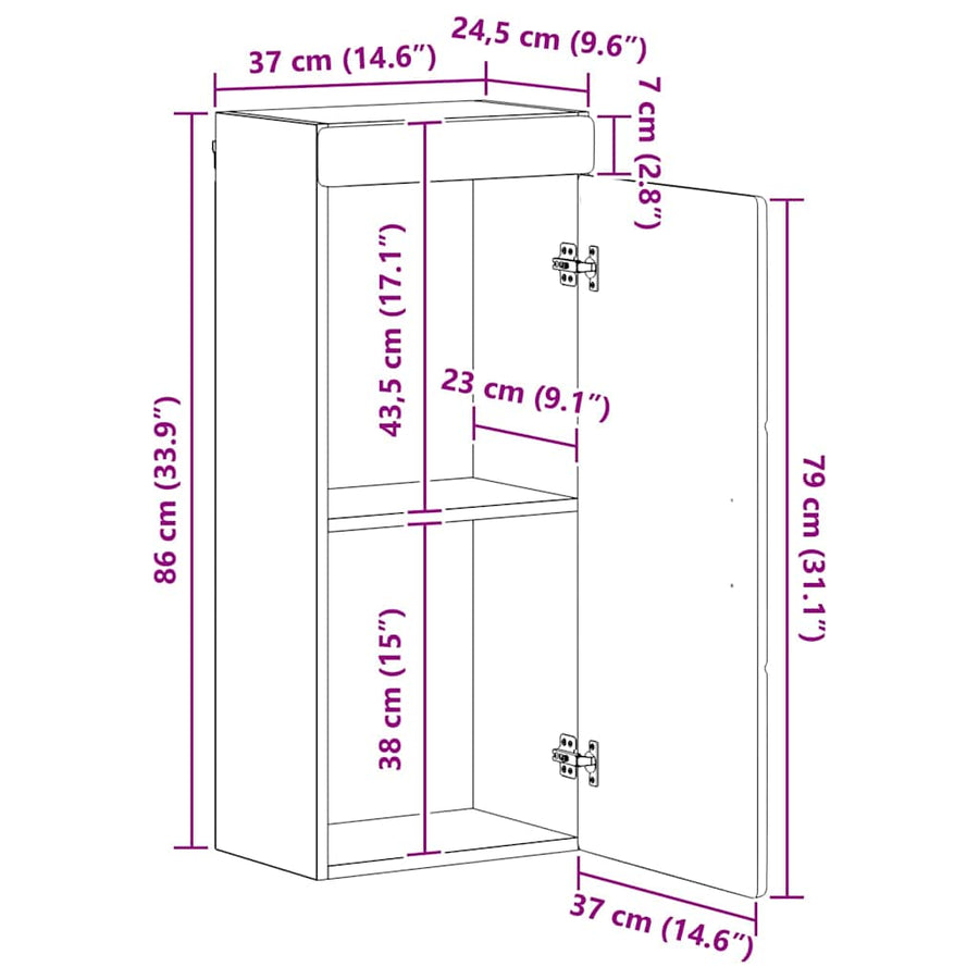 Badkamer wandkast met plank TULUM Beton Grijs 37 x 24,5 x 86 cm