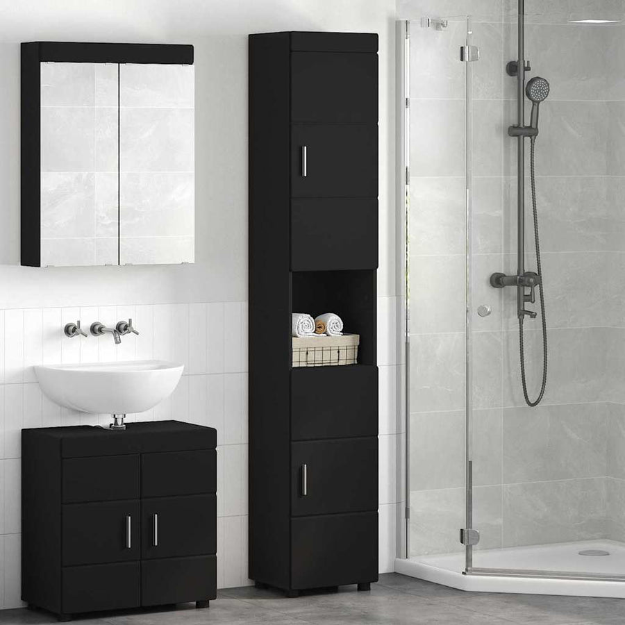Badkamerkastenset TULUM Zwart 37 x 31,5 x 203 cm Bewerkt hout
