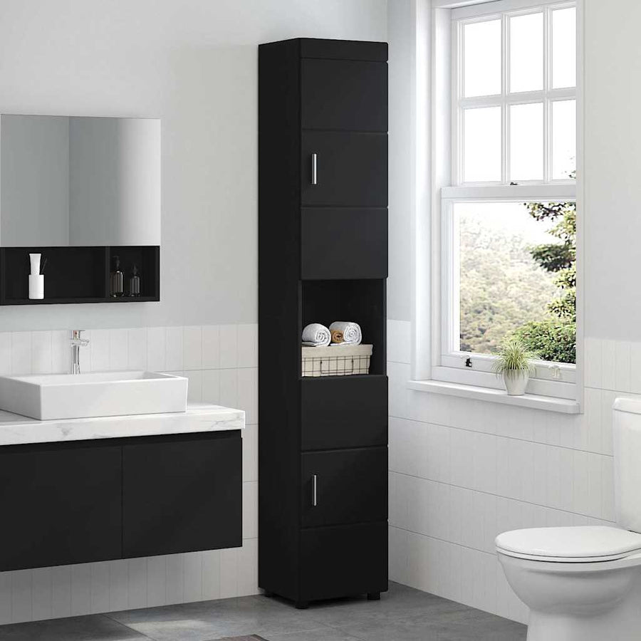 Badkamerkastenset TULUM Zwart 37 x 31,5 x 203 cm Bewerkt hout