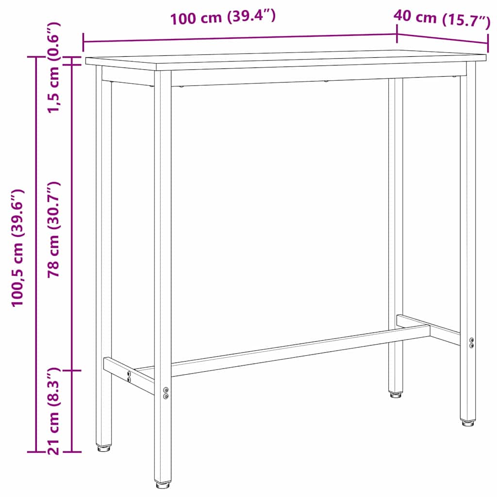 Tafel Zwart Eiken 100 x 40 x 90,5 cm Engineered hout en staal