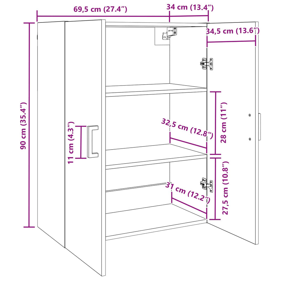 Wandkast 2 pcs Artisan Eiken 69,5 x 34 x 90 cm Bewerkt hout