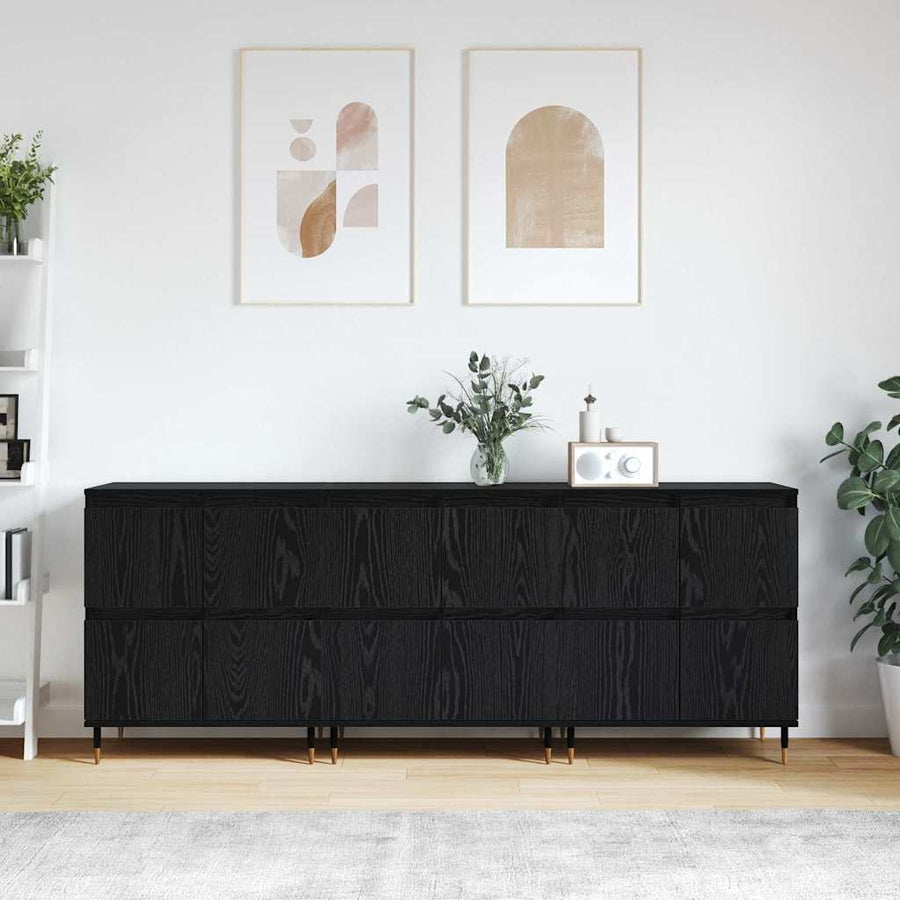 Opbergkast 3 pcs Zwart Eiken 60 x 35 x 70 cm