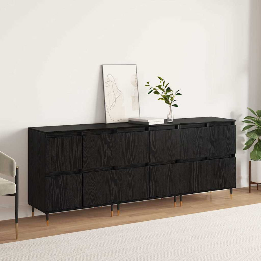 Opbergkast 3 pcs Zwart Eiken 60 x 35 x 70 cm