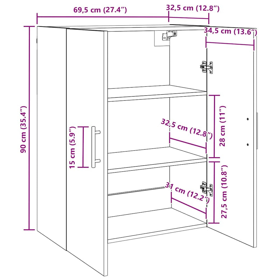 Wandkast 2 pcs Artisan Eiken 69,5 x 34 x 90 cm Bewerkt hout