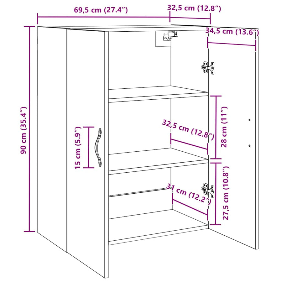 Wandkast 2 pcs Oudhout 69,5 x 34 x 90 cm Bewerkt hout