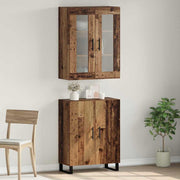 Hoge kast oud hout bewerkt hout wandgemonteerd