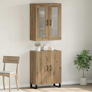 Hoge kast 2 delen eikenkleurig bewerkt hout
