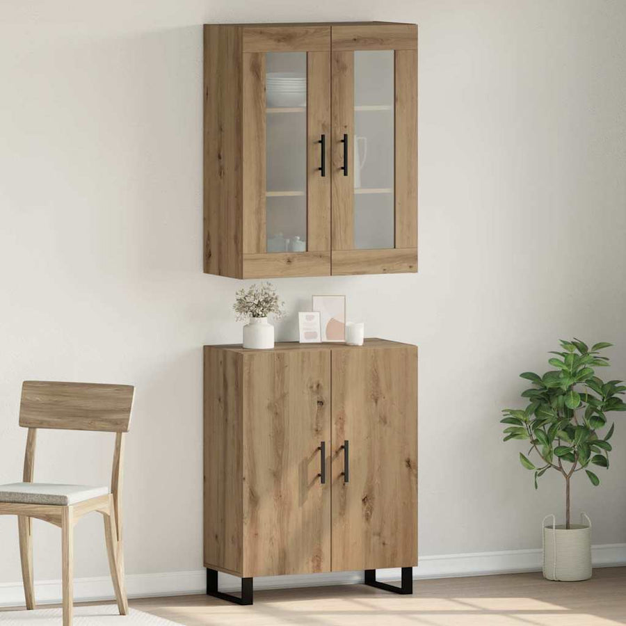 Highboard artisanaal eikenkleurig Twee-delige set Bewerkt hout