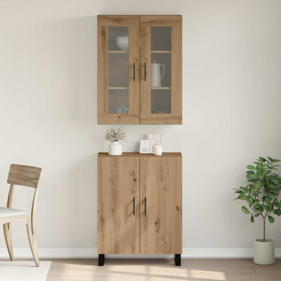 Highboard artisanaal eikenkleurig Twee-delige set Bewerkt hout