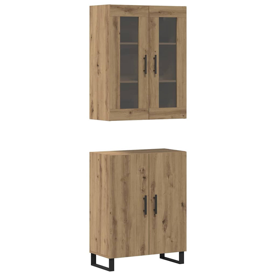 Highboard artisanaal eikenkleurig Twee-delige set Bewerkt hout