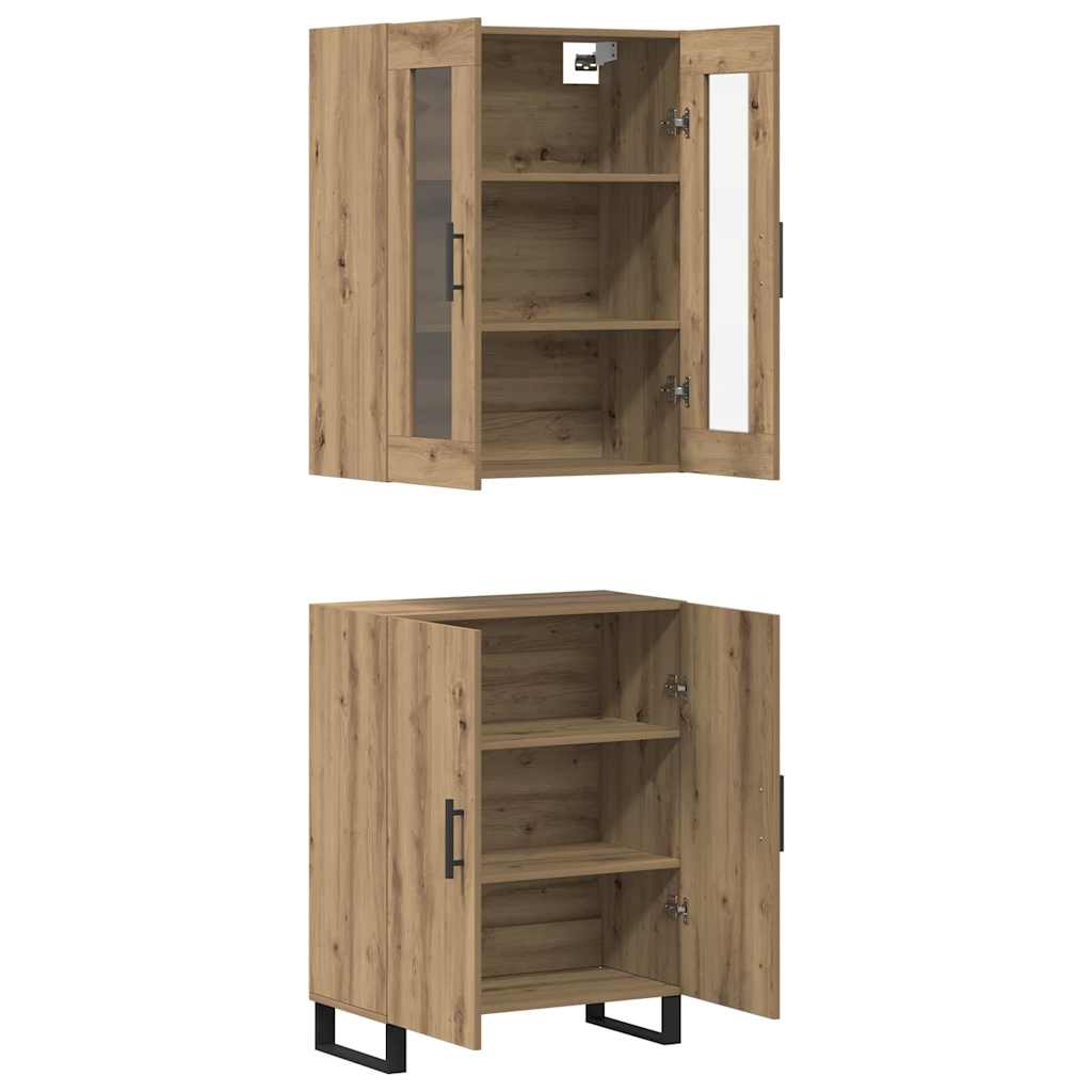 Highboard artisanaal eikenkleurig Twee-delige set Bewerkt hout
