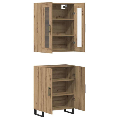 Highboard artisanaal eikenkleurig Twee-delige set Bewerkt hout