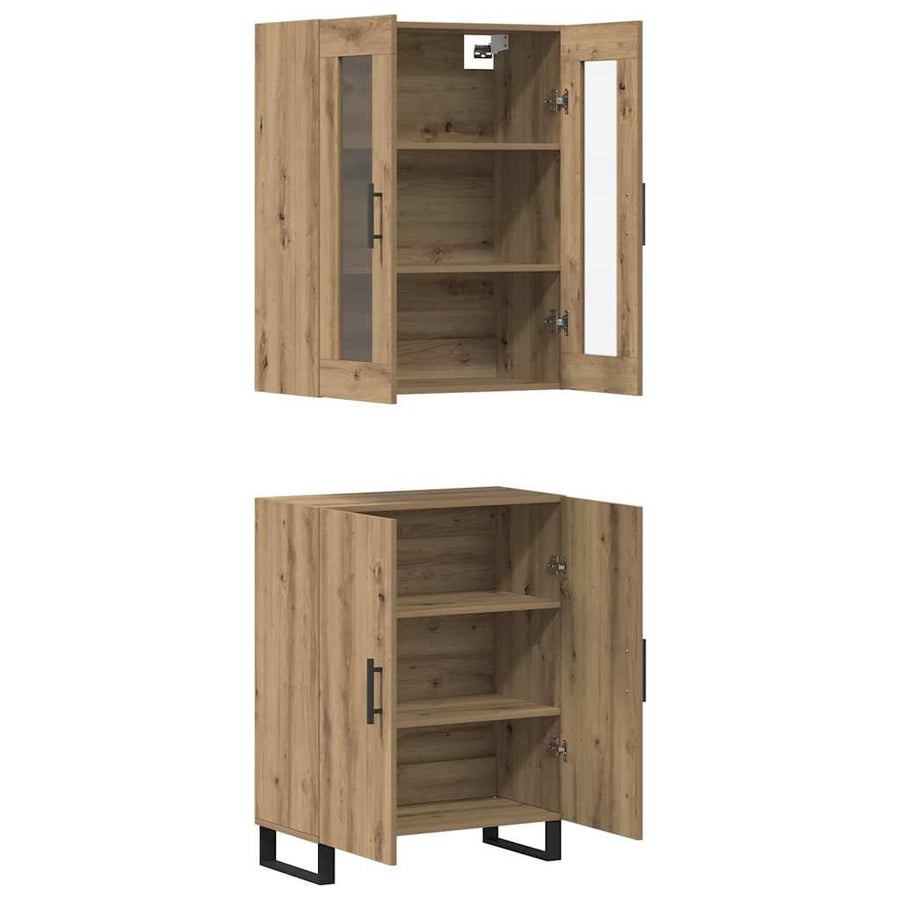 Highboard artisanaal eikenkleurig Twee-delige set Bewerkt hout
