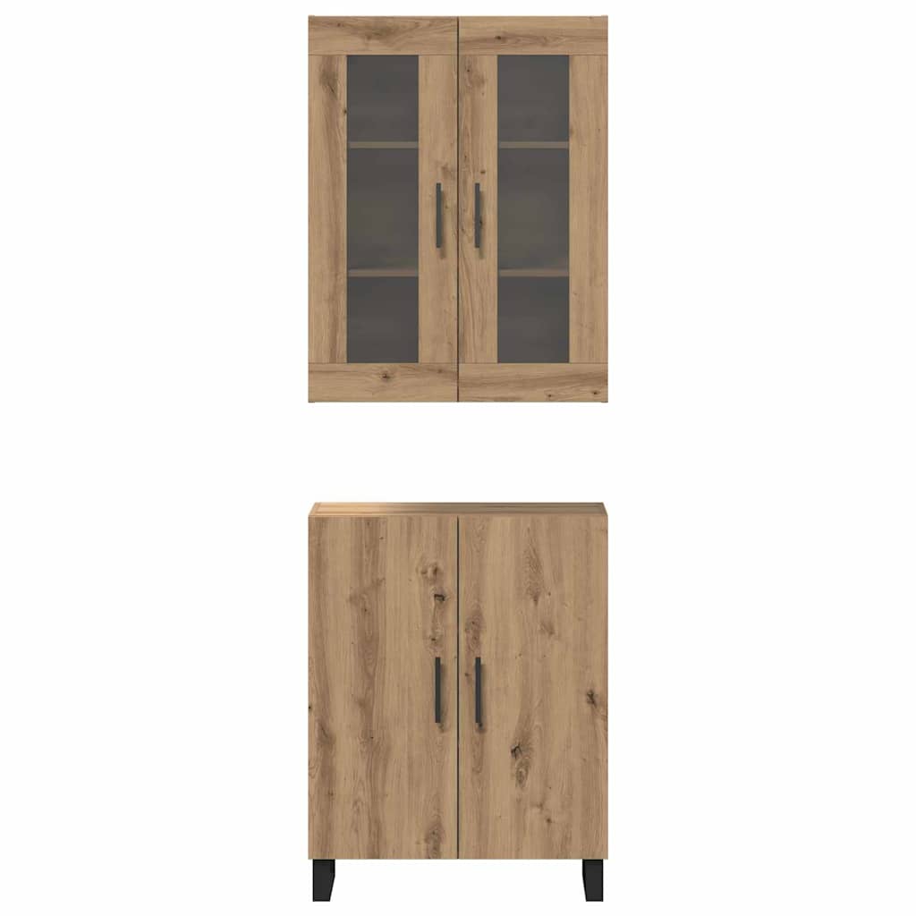 Highboard artisanaal eikenkleurig Twee-delige set Bewerkt hout