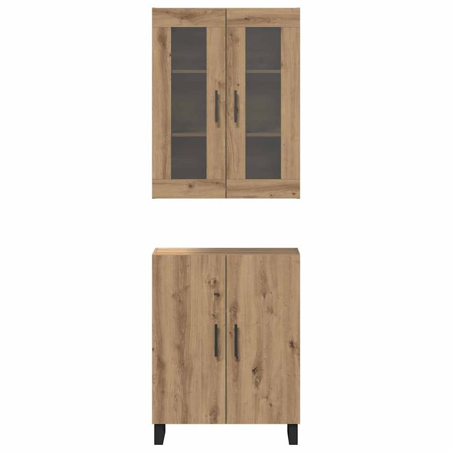 Highboard artisanaal eikenkleurig Twee-delige set Bewerkt hout
