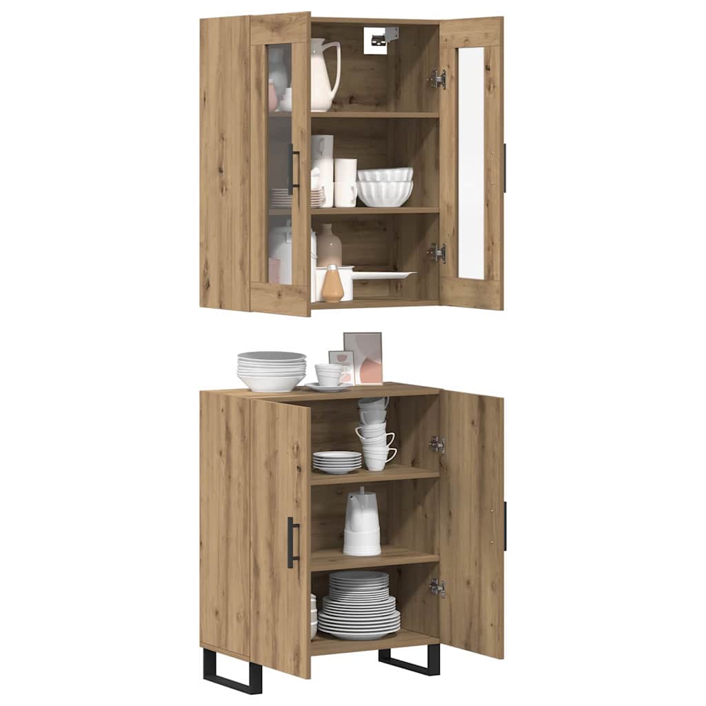 Highboard artisanaal eikenkleurig Twee-delige set Bewerkt hout