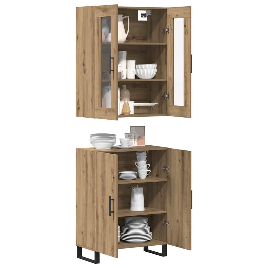 Highboard artisanaal eikenkleurig Twee-delige set Bewerkt hout