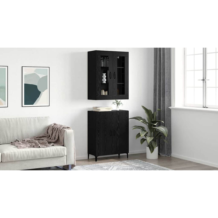 Highboard met plank met opslag Zwart eiken 69.5 x 34 x 90 cm Bewerkt hout
