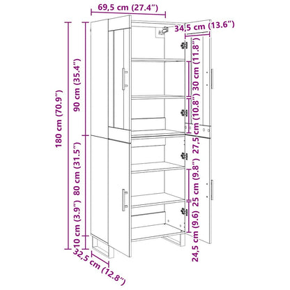 Highboard met plank met opslag Zwart eiken 69.5 x 34 x 90 cm Bewerkt hout