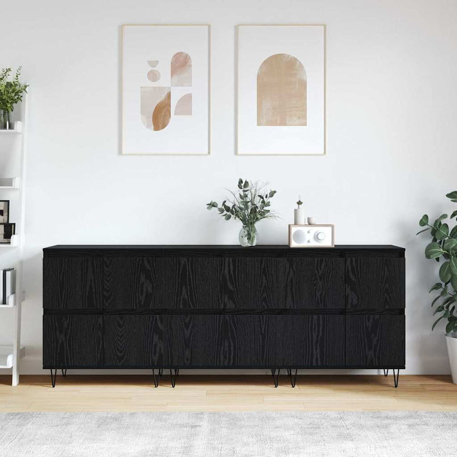 Dressoirs 3 pcs Zwart Eiken