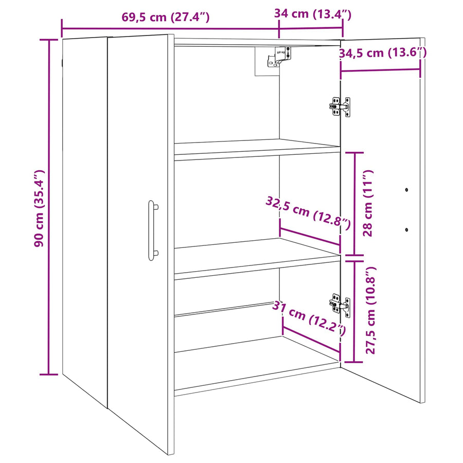 Wandkast 2 pcs Artisan Eiken 69,5 x 34 x 90 cm Bewerkt hout