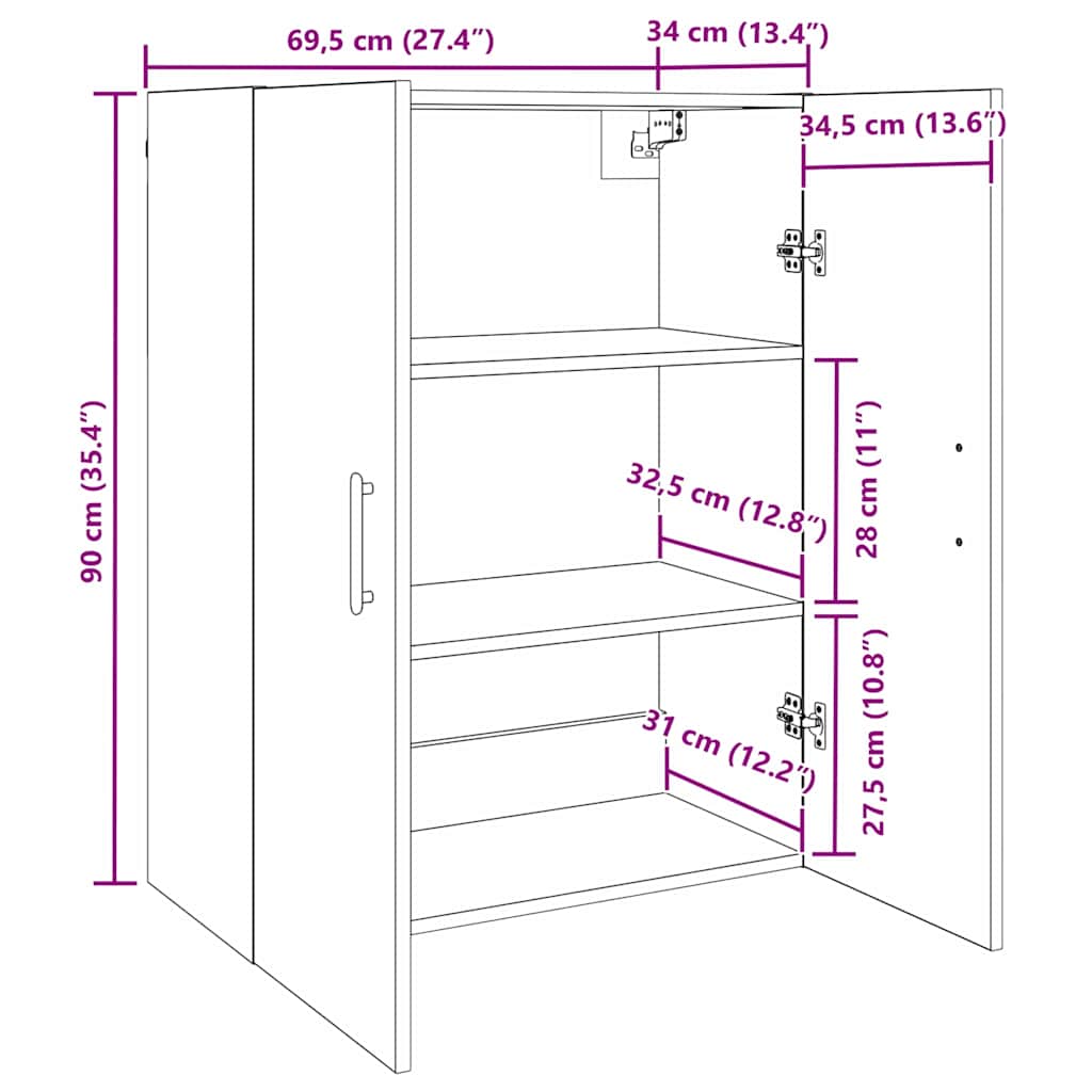Wandkast 2 pcs Zwart Eiken 69,5 x 34 x 90 cm Bewerkt hout