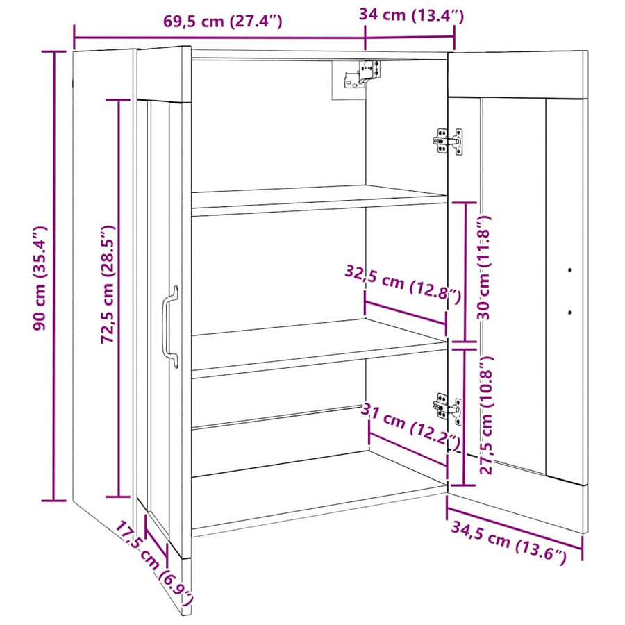 Wandgemonteerde Kasten 2 pcs Zwart eiken 69,5 x 34 x 90 cm