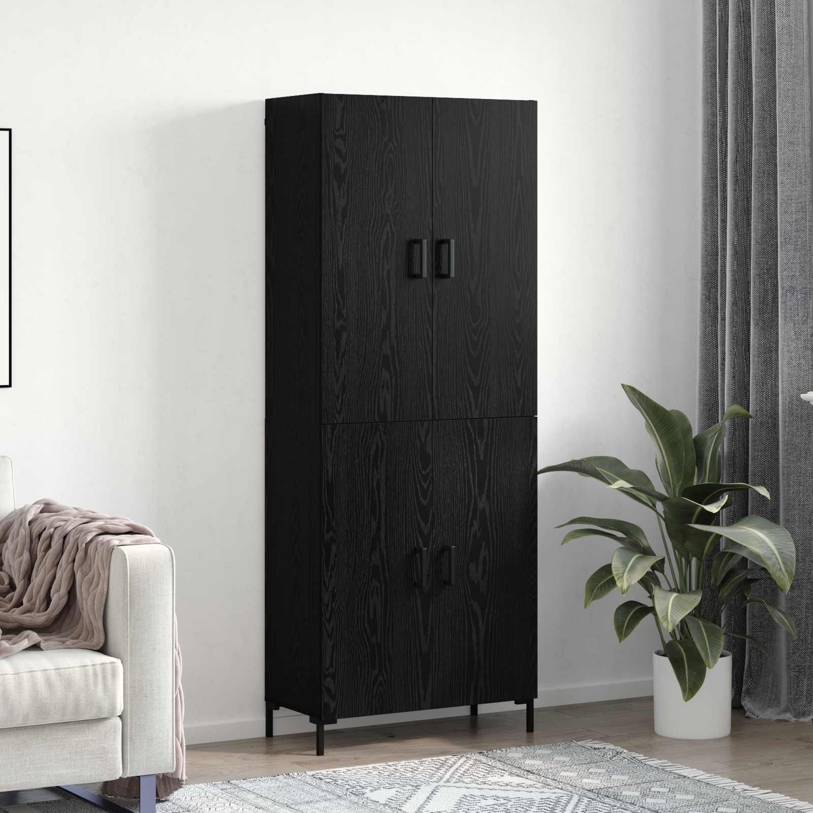 Highboard Zwart eiken 69,5 x 34 x 180 cm Bewerkt hout