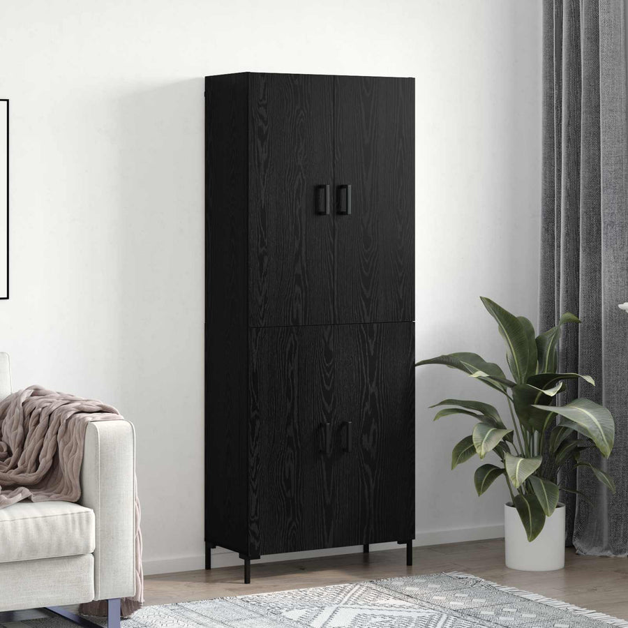 Highboard Zwart eiken 69,5 x 34 x 180 cm Bewerkt hout