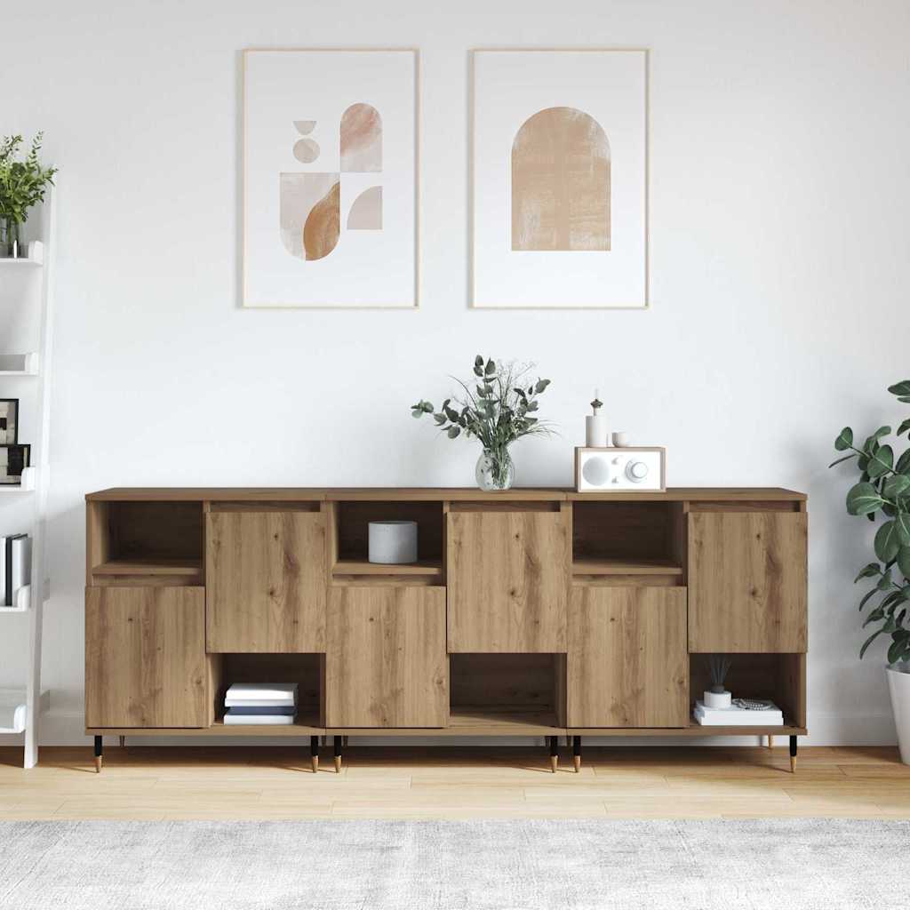Dressoirs 3 pcs artisanaal eikenkleurig 180 x 35 x 70 cm