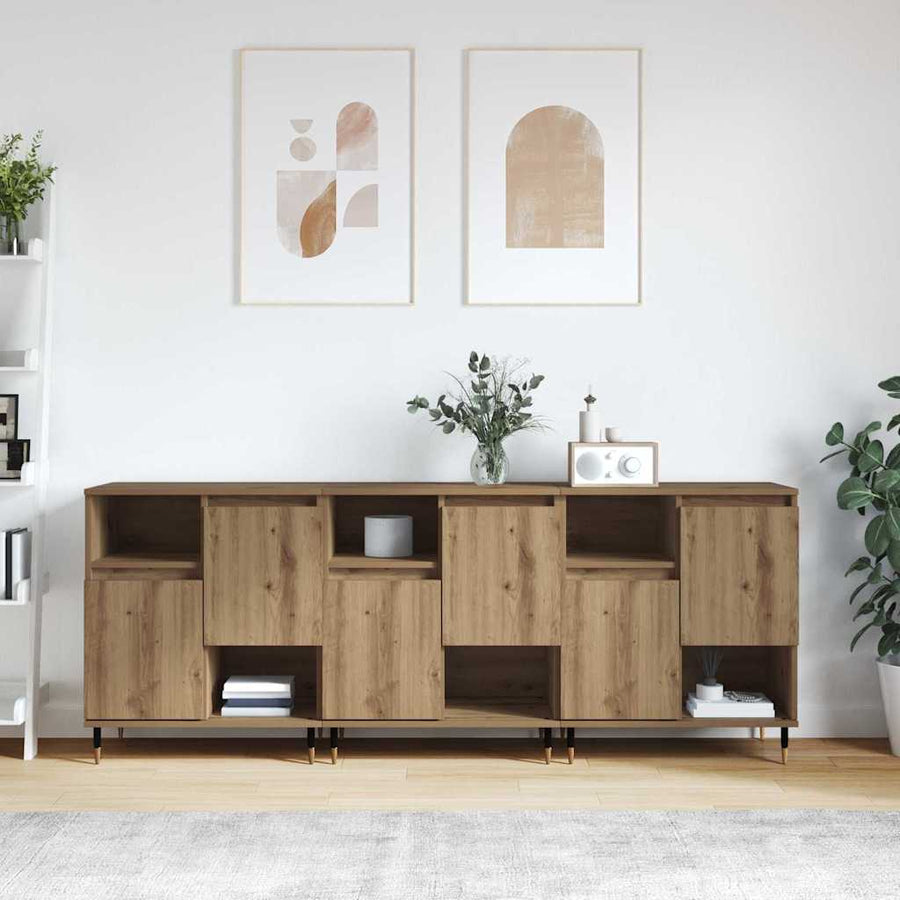 Dressoirs 3 pcs artisanaal eikenkleurig 180 x 35 x 70 cm