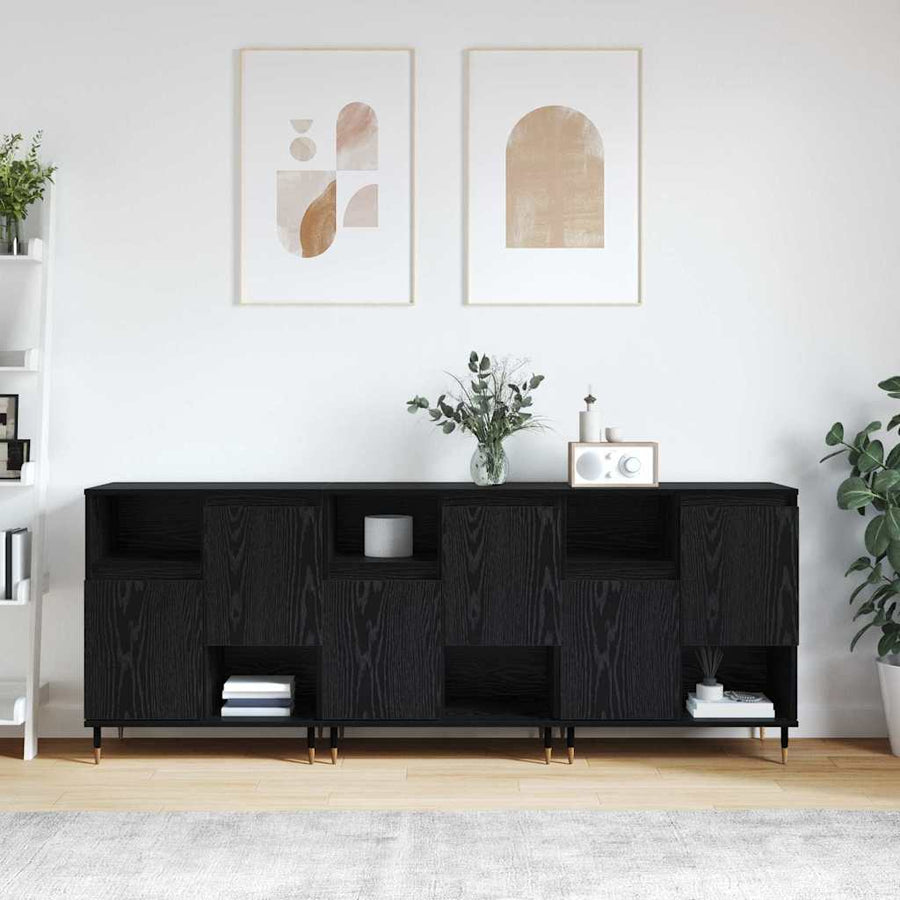 Dressoirs 3 pcs Zwart eiken 180 x 35 x 70 cm Bewerkt hout
