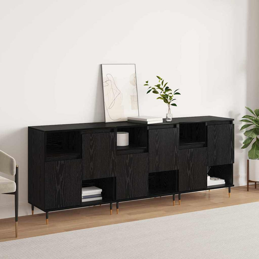 Dressoirs 3 pcs Zwart eiken 180 x 35 x 70 cm Bewerkt hout