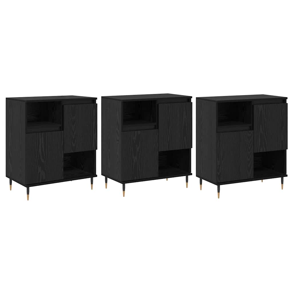 Dressoirs 3 pcs Zwart eiken 180 x 35 x 70 cm Bewerkt hout