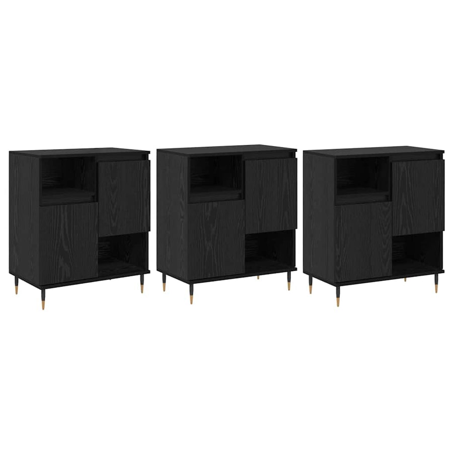Dressoirs 3 pcs Zwart eiken 180 x 35 x 70 cm Bewerkt hout