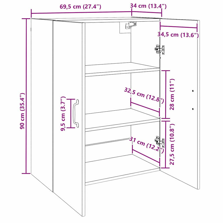 Wandkast 2 pcs Oudhout 69,5 x 34 x 90 cm Bewerkt hout